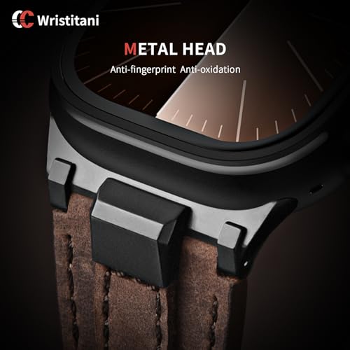 Image of Wristitani Leather Bands Compatible with Apple Watch Band 49mm 46mm 45mm 44mm for Men, Metal Connector & Genuine Leather Straps for iWatch Ultra3 /2 /1 SE3 /2 /1 Series 11 10 9 8 7 6 5 4 [NO Watch and Case]