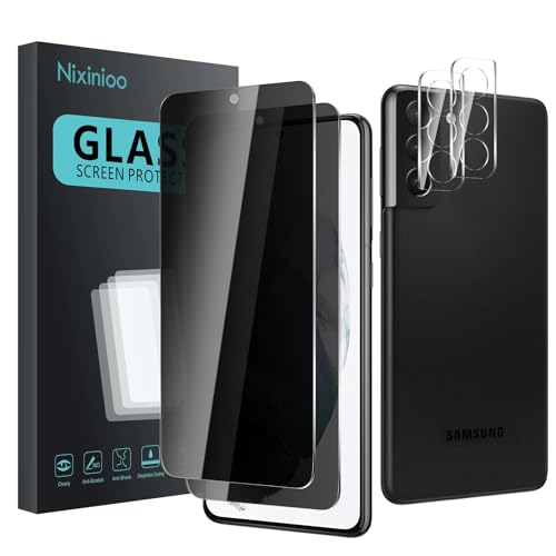 Nixinioo 2 Pack Privacy Screen Protector for Samsung Galaxy S21 Plus With 2 Pack Camera Lens Protector, Anti Spy Tempered Glass Film, 9H Hardness, Black Protector, Anti-Scratch, Bubble Free