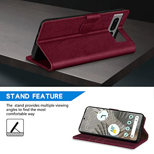 Image of ZZXX for Google Pixel 7 Pro Wallet Case Magnetic Closure 6.7 inch,Wine Red