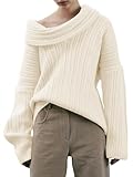 Saodimallsu Womens Off The Shoulder Sweater Top Oversized 2024 Fall Batwing Boat Neck Knit Sexy Casual Pullover Beige