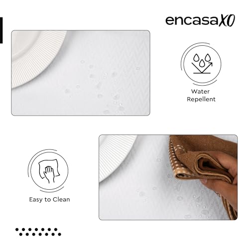 Image of Encasa XO Dining Table Cover Rectangular 142x183 cm | Waterproof Textured Polyester Dining Table Cloth | Machine Washable Tablecloth | ZZ White