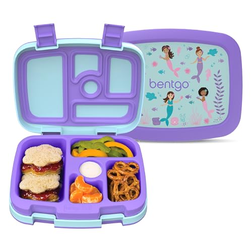 Bentgo Kids Prints Leak-Proof, 5-Compartment Bento-Style Kids Lunch Box - Ideal Portion Sizes for Ages 3-7, Durable, Drop-Proof, Dishwasher Safe, & PFAS & BPA-Free Materials (Mermaids in the Sea)