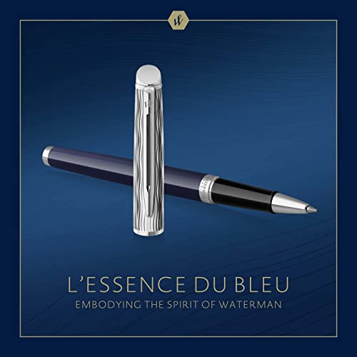 Waterman Hémisphère Rollerball Pen | Metal & Blue Lacquer | Chiselled Cap | Black Ink | Gift Box #TOP1