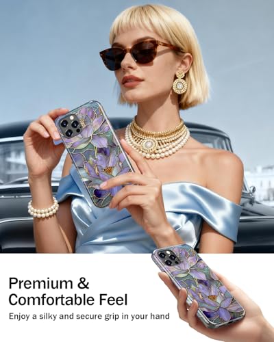 Image of Goodon for iPhone 12 Pro Case /iPhone 12 Case Cute - Wireless Charging Compatible - Dual-Layer Hard Shell + Silicone Cover - Protective Phone Case, Trendy Designs for Women - Abstract Lotus