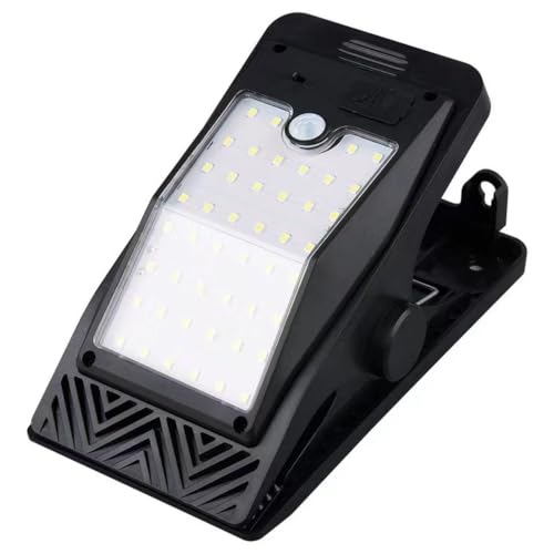 Luces solares con abrazadera para exteriores, luces solares con clip de 46 LED con sensor de movimiento, luz de pared LED súper brillante para cerca, patio, camping, abrazadera negra impermeable