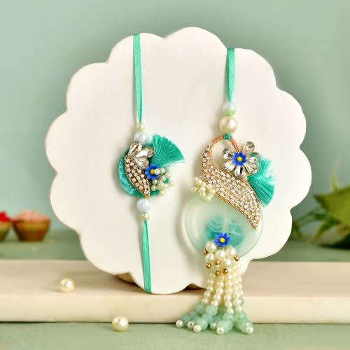 Image of CraftVatika Rakhi for Brother and Bhabhi, Designer Couple Rakhi Gift Combo for Brother Men Bhaiya, Premium Rakhis for Rakshabandhan, Lumba for Bhabhi, Best Wishes Card Tillak Set with Magnet Gift Set