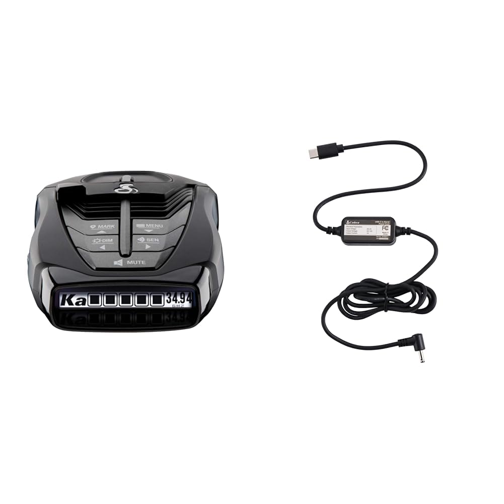 Cobra RAD 480i Laser Radar Detector + USB-C Power Cable Bundle – Long Range Detection, Bluetooth, Apple CarPlay and Android Auto Compatible, Front and Rear Detection, Digital Signal Processing, Black