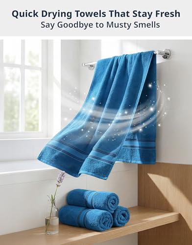 Image of LANE LINEN 100% Cotton 4 Pack Bath Towels Set (28 inchx54 inch) - Zero Twist, Large Cotton Towels for Bathroom - Quick Dry, Soft & Absorbent Bath Towel Set - Pre Shrunk, Wide Variety of Colors - Sea Port