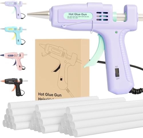 Kejector Feuerfest Heißklebepistole mit 30pcs Heißklebesticks, Klebepistole für DIY Kunst, Handwerk und schnelle Reparaturen in Haus & Büro, 20W Klebepistolen (Lila, 20W)