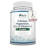 High Strength Calcium Magnesium Zinc & Vitamin D Supplement - 365 Vegetarian Tablets - Osteo Complex with Selenium, Copper, Manganese & Boron - 6 Month Supply - Nu U Nutrition