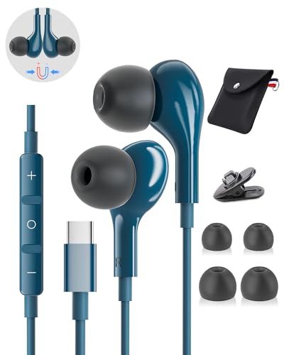 USB C Headphones Wired Earbuds Magnetic in-Ear Headphones C Type for Samsung Galaxy S24 S23 Ultra S25 S22 iPhone 15 16 17 Pro Max iPad Pro with Microphone HiFi Stereo for A56 A54 A35 A54 5g A16