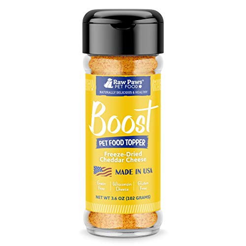 Raw Paws Boost Flavor & Nutrition Pet Food Topper, Freeze Dried Cheese, 3.6-oz - Made in USA - Dog Food Enhancer & Cat Food Sprinkles - Grain-Free Dog Cheese Powder - Pet Food Mixer Cheese for Dogs