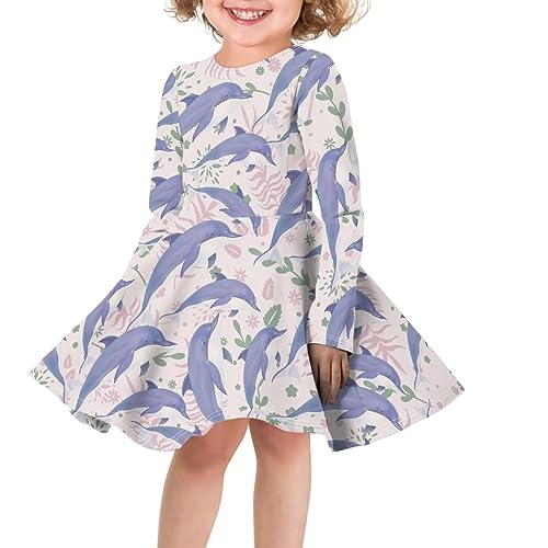 Comfortable Midi A Line Long Sleeve Round Neck Flared Skate Dress for Girls School Birthday Travel Girls Dress3