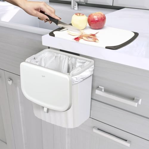 Image of JD FRESH 7 Liters Plastic Hanging Kitchen Trash Can with Lid /Double Side Open Lid Design with Kitchen Cabinet Door Hanging Wall Garbage Bin /Under Sink Storage Dustbin for Kitchen & Bathroom (White)