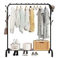 UDIYO Heavy Duty Laundry Drying Rack with Bottom Shelf - 59\" Extra Wide Foldable Clothes Drying Stand for Indoor Use, Rust Proof Iron Frame Holds 50lbs, Space Saving Shoe & Blanket Organizer Bla