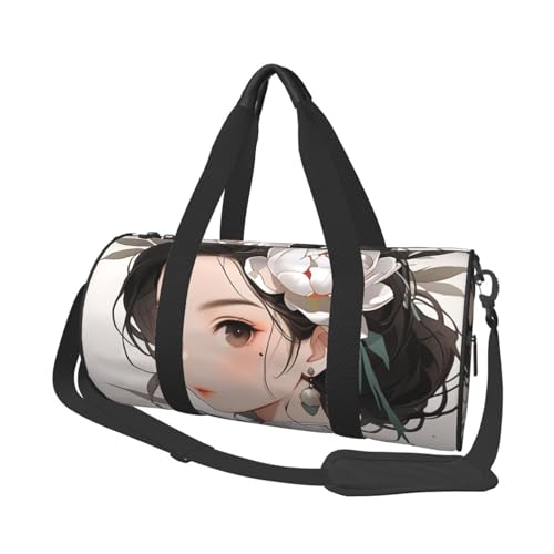 White peony Printed Travel Bag,Round Personal Item Storage bag,Foldie Duffel Bag for Traveling Vacation,Fitness,Sports