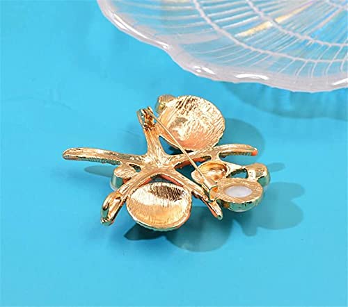 Image of Creative Enamel Starfish Scallop Brooch Alloy Cartoon Marine Life Personalized Clothing Pin Clothing Accessories