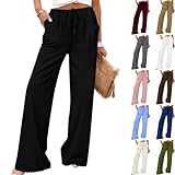 Linen Trousers Womens Summer Wide Leg Elastic High Waisted Lightweight Loose Fit Linen Pants Fashion Lounge Casual 2026 Holiday Beach Work Sports Clothing Ladies Trousers Elasticated Waist