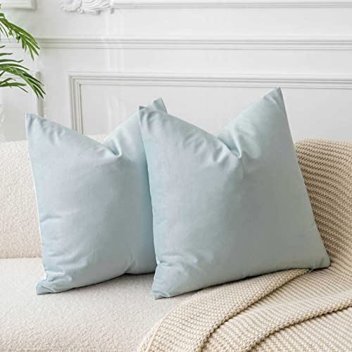 Image of JUSPURBET Couch Pillow Covers Set of 2 Decorative 22x22 Velvet Throw Pillow Covers Cases for Living Room Bedroom Home Decor Soft Cushion Covers Cases with Hidden Zipper for Sofa Bed,Powder Blue