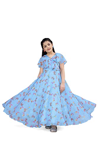 Image of Fashion Dream Girls Tabby Silk Maxi Length Ruffled Dress|Girls Maxi Dress|Long Dress|Long Gown Dress(Light Blue 7-8 Year)