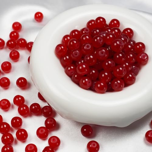 Jabrand 145pcs Glass Beads 8mm Glass Beads for Barcelet and Jewelry Making DIY Crafts (Red)