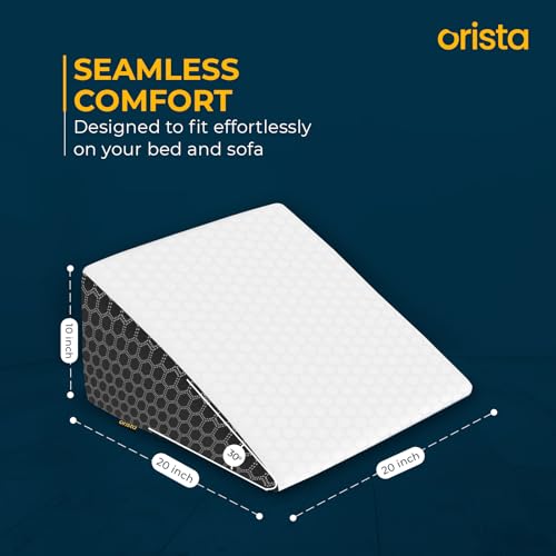 Image of Orista Wedge Pillow Made with Advance Gel Blended Memory Foam Complete Back Support, Acid Reflux, Anti Snoring, Leg Elevation, Improves Comfort and Posture | 20 x 20 x 10 Inch | White-Black Cover