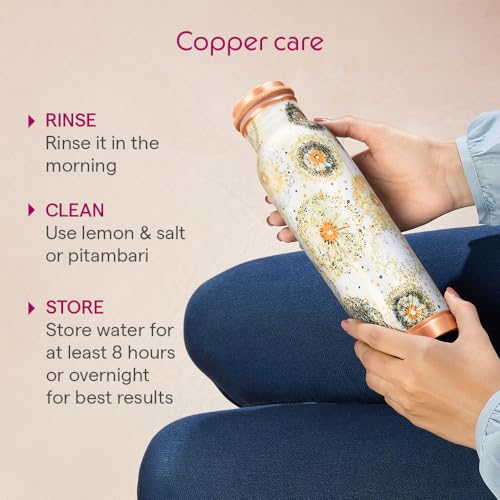 Image of Borosil 950 ml Thirtha Series Vesta Design Copper Bottle | 100% Pure Copper, BPA Free & Leakproof with Anti-Oxidant Properties of Copper | Printed Designer Bottle for Home, School & Office