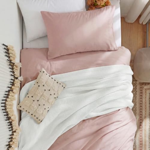Image of Bedsure Prewashed Twin Duvet Cover, Cotton-Like Bedding Set, Rose Pink | Ultra Soft, Relaxed Texture, Twin XL Breathable Comfort, Hidden Zipper, 8 Corner Ties, Easy Care, OEKO-TEX, Year-Round Use