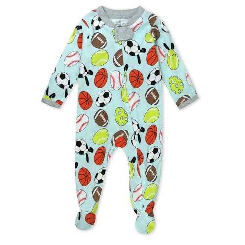 Image of HonestBaby Sleep and Play Footed Pajamas One-piece Sleeper Jumpsuit Zip-front Pjs Organic Cotton for Baby Girls, Unisex, Eggcellent Player, 3-6 Months