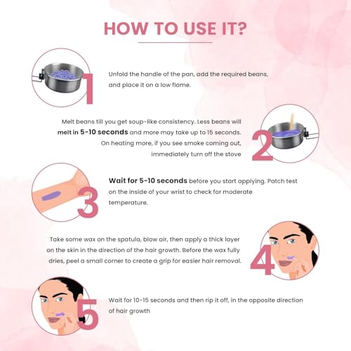 Image of Hair Removal Wax Kit Brazilian Beans Wax, Face Wax /Katori Wax for Women (100g) | India's Liposoluble Stripless Wax | Pan with Handle & Spatula | Natural Ingredients | For Upper Lips, Chin, Cheeks & Hairline WaxKit COmbo