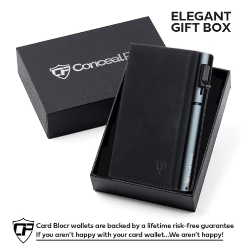 Image of Conceal Plus Card Blocr Pop Up Wallet for Men | RFID Blocking Slim Metal Card Holder | Minimalist One Click Card Ejector Wallet | Holds 4-6 Cards | Black PU Leather & Titanium