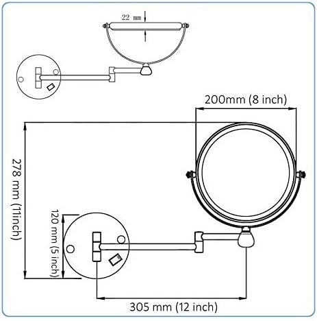 Miniatura 6 de BAOFI Espejo de maquillaje de pared de 8 pulgadas con luces, espejo de maquillaje iluminado para baño 360 giratorio, espejos de tocador extensibles