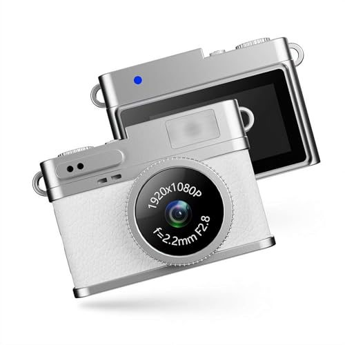 Portachiavi fotocamera 1080P - Mini tascabile retrò registrazione con un pulsante per videoregistratore portatile con clip bianco