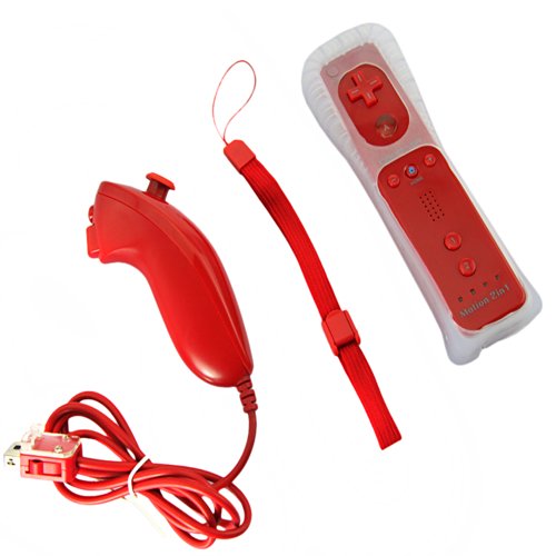 Preisvergleich Produktbild 2in1 Manette Wiimote Controller + Nunchuk + intégré Motion Plus pour Wii Rouge