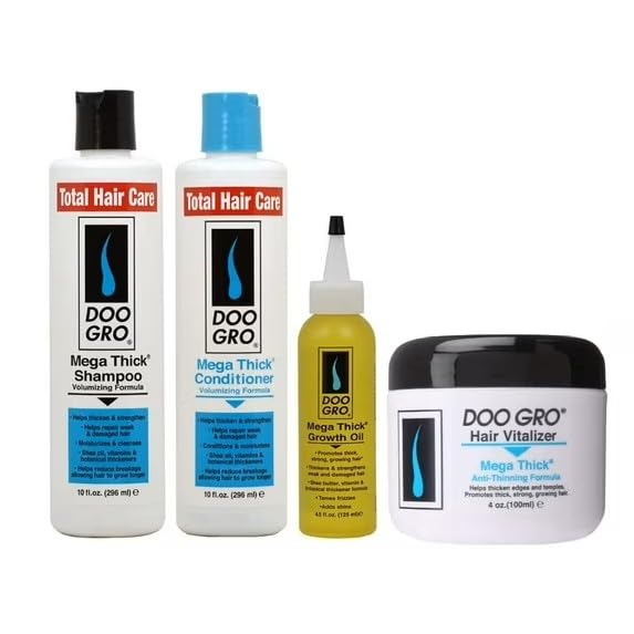 Doo Gro Mega Thick Hair Care Set Shampoo Conditioner Growth Oil & Vitalizer Strengthens Thickens & Promotes Healthy Hair Growth