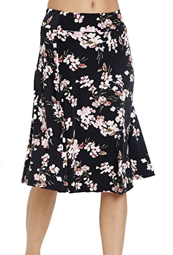 Van Der Rich ® - Falda Floral con Cintura elástica - Mujer (Negro Flor 3, L-XL)