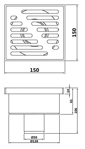 Bottom Outlet Stainless Steel Grid 150x150mm Floor Ground Waste Drain Gully Trap