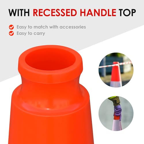 Fluorescent Orange/Green PVC Traffic Cones, Heavy Black Base Parking Lot Cone Structurally Stable Weatherproof Road Construction Safety Cones (8, Orange, 28" Large)