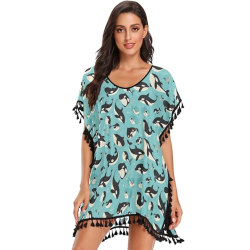 Cache-maillot de bain surdimensionné femme au motif orque épaulard fluide au design unique