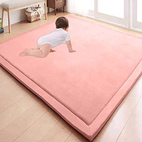 DG Catiee Tappeto da gioco per grandi aree, morbido pile di velluto corallo, tappetino da gioco antiscivolo, tappetino da yoga tatami, tappetino per asilo nido (60 x 150 x 2 cm, rosa)