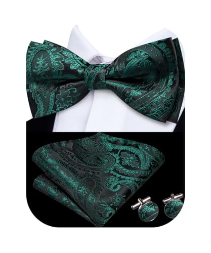 Image of Hi-Tie Bow Ties for Men Pre-Tied Pocket Square with Cufflinks Mens Bowtie Sets for Wedding Formal Party