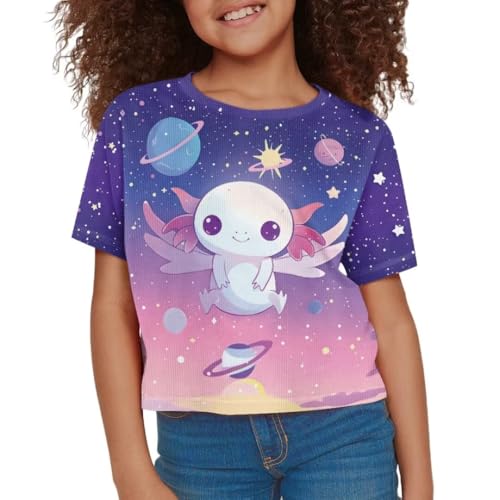 Image of Girl Crop Top Shirts for Summer Cute T Shirts Short Sleeve Tees for Kids 5-16