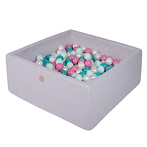 MEOWBABY Piscine À Balles 90X90X40cm/300 Balles ∅ 7Cm Carré Bébé Enfant Bambin Jouets pour Les Tout-Petits Fabriqué en UE Quadratique Gris Clair: Perle Blanche/Rose Clair/Turquoise/Menthe