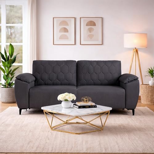 Image of Centuary Sleepables Modena Premium Sofa|Classy Quilted Suede Fabric Upholstery|Fiber-Filled Back Cushion|Wide Plush Fibrefilled Armrests|Ergonomic Lumbar Support |Charcoal Grey|3 Years Warranty