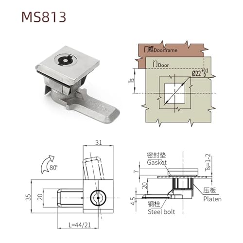 Candado para gabinete de compresión tipo 7035 MS813 de acero inoxidable, cabeza cuadrada ranurada, 1 pieza sin llave miniatura 3