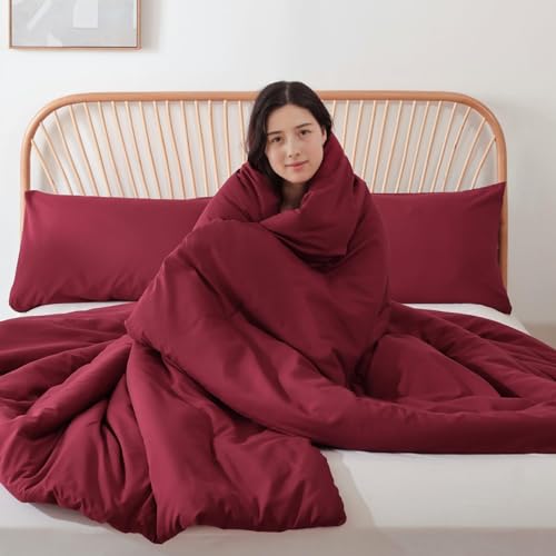Image of ROSGONIA Oversized Queen Comforter Dark Red, 3pcs (1 Comforter & 2 Pillowcases) Lightweight Oversized Queen Comforter Sets Bedding Blanket Quilts