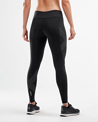2Xu Women's Mid-Rise Compression Tights, Black/Dotted Reflective Logo, Small #TOP1
