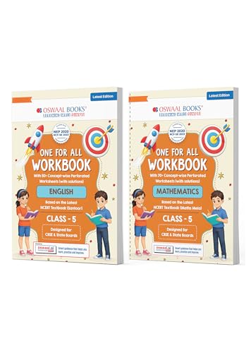 Image of Oswaal One for All Workbook Class 5 English & Maths (Set of 2 Books) | 50+ Concept-wise Perforated Worksheets | NEP 2020 & NCF 2023 Aligned | For CBSE ... | Builds Concept Clarity & Scientific Skills