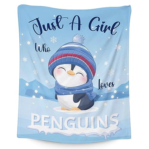 Penguin Blankets - Soft Fuzzy Blanket Throw for Kids, Adults - 40"x50" Flannel Blankets for Couch & Sofa - Blue Cute Blanket Gifts