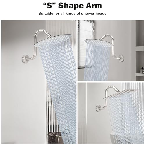 Image of NearMoon S Shaped Shower Head Riser Arm, Shower Extender Arm with Flange, Standard 1 /2 inch Connection- Bathroom Accessory (8 Inch, Brushed Nickel)